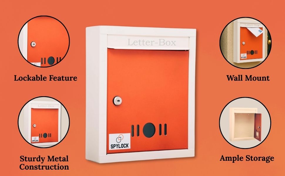 Heavy Metal Mail Box (Orange) for Home and Gate Wall Mount - Letter Post Box Size 9 * 11 * 3 Inch