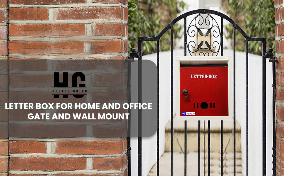 Hustle Grind Mail Box/Letter Box for Home and Office | Gate and Wall Mount with Key Lock Big Size (Red)