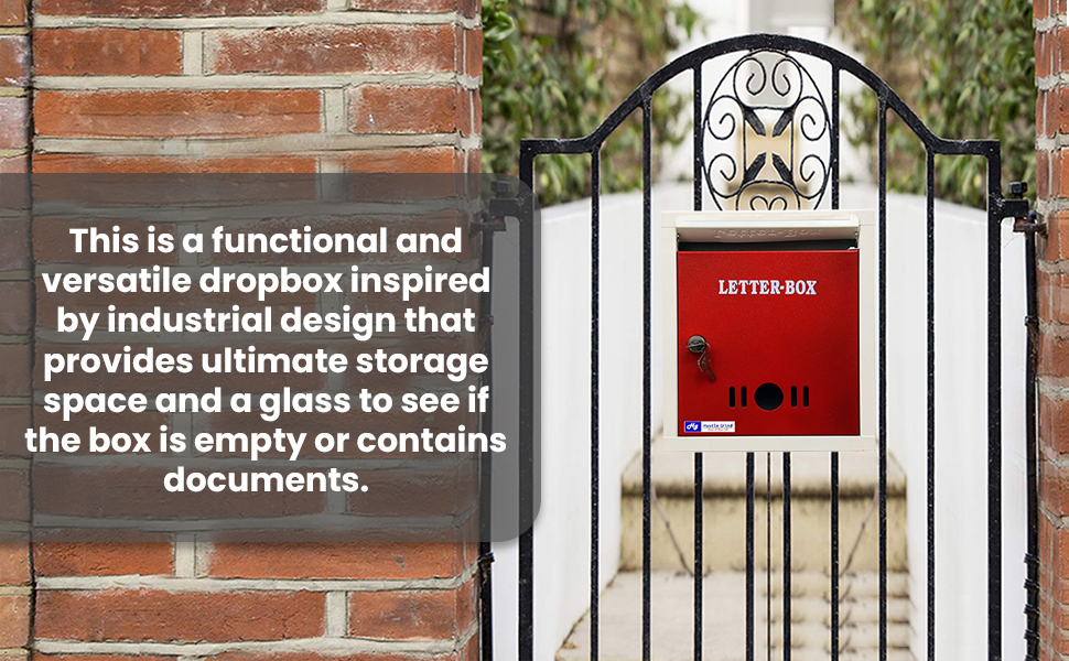 Hustle Grind Mail Box/Letter Box for Home and Office | Gate and Wall Mount with Key Lock Big Size (Red)