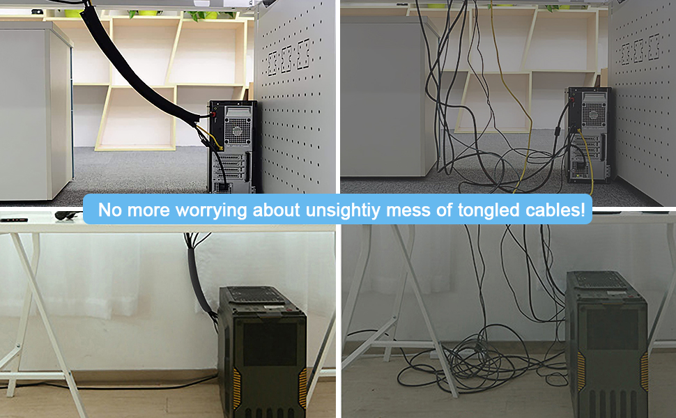 Cable Management Sleeve - 4 Cable Sleeve Cord Organizers - PC Cable Management Solution - Wires Sleeve Black
