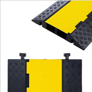 Dolphy Rubber Cable Protectors, 2 Channel Hose Cable Protector Ramp Heavy Duty Traffic Speed Bump Hose Cord Protective Cover Ramps with Yellow Flip-Open Top Cover, 5450kg Load Capacity