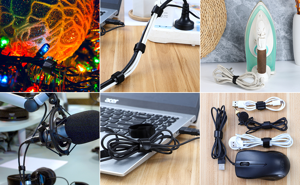 FLORICAN Cable Organiser, Cord Management System for PC, TV, Home Theater, Speaker, Reusable Cable Straps for Desk, WFH Accessories, Reusable Cable Ties Strap (Pack of 3)
