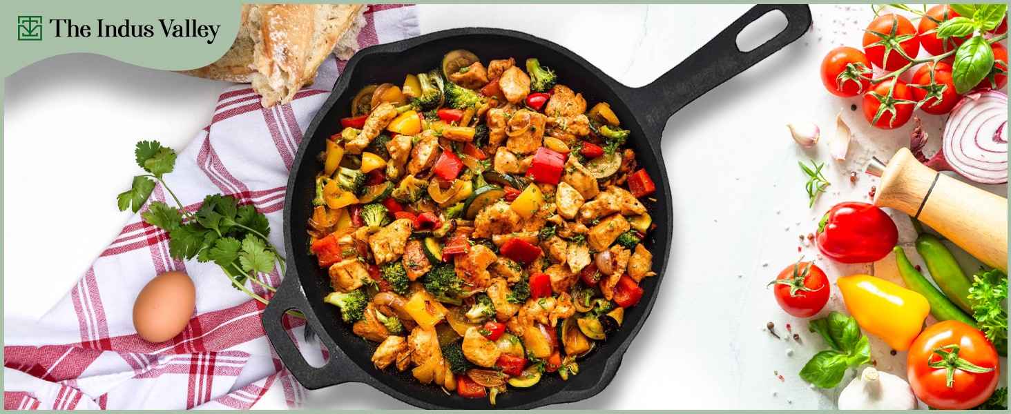 The Indus Valley Cast Iron Mini Tadka Fry Pan 15.2cm (6 inch) | Pre-Seasoned Small Omelette Pan/Skillet | 0.42L, 1.1kg | Induction Friendly | 100% Pure Iron, No Chemical Coating