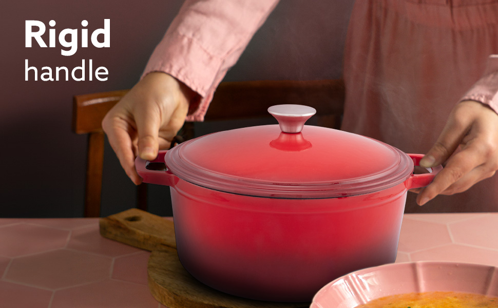 AGARO Royal Enamelled Cast Iron 5L Casserole with Lid, Cooking Pot, No Chemical Coating, Fast Heat, Heavy Weight, Gas & Induction Oven Compatible, for Meat, Dal, Curry, Biryani, Pulao, Red