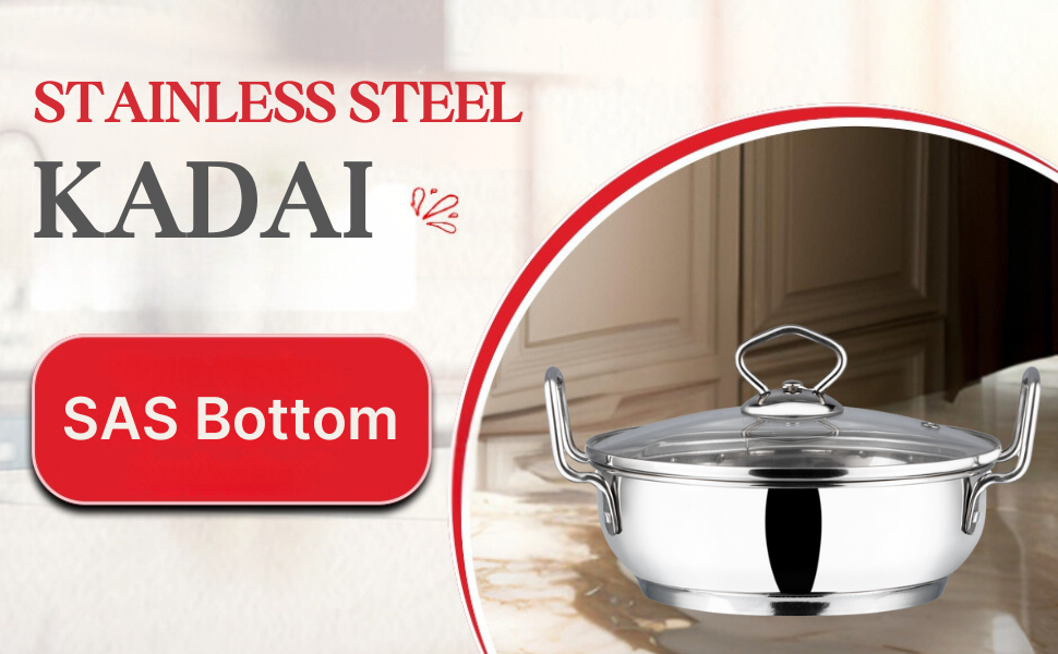 Vinod Stainless Steel Kadhai with Glass Lid 20 cm (1.7 Litre) | Extra Thick SAS Heavy Bottom Cookware | Induction & Gas Stove Compatible | Silver | 2 Years Warranty