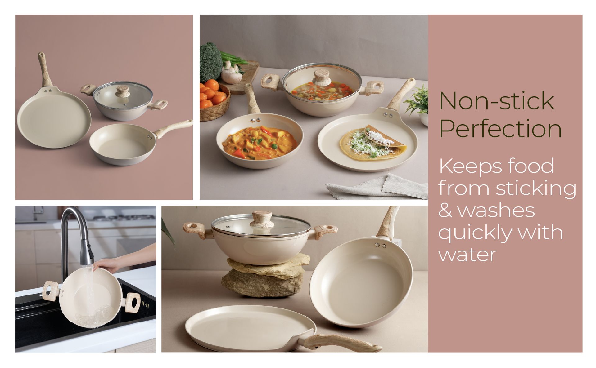 Lifelong 3 Piece Forged Cookware Set With Common Lid |2.2L Kadhai with Lid 24cm |Ceramic Coated |1.4L Fry Pan 24cm | 1.2L Tawa 26cm |Induction & Gas Compatible | Non-Riveted Handle | Non-Stick Coating