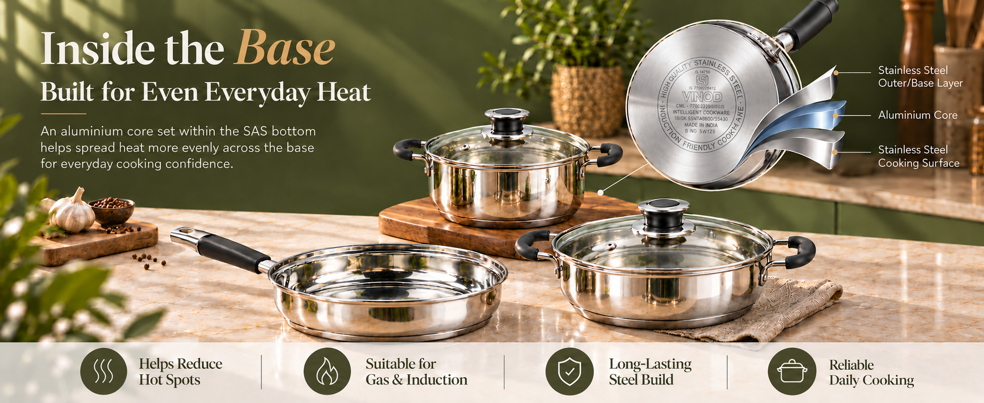 Vinod Master Chef Stainless Steel Cookware Set, Combo 7-Piece Gift Set