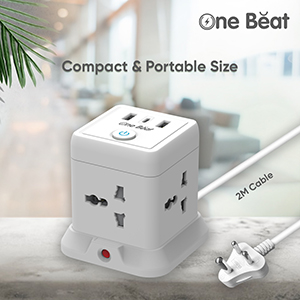 One Beat Cube Extension Boards with Universal Sockets and USB Charging Ports with Indicator Plug Socket (Cube 4 Socket + 2 USB + 1 Type C)