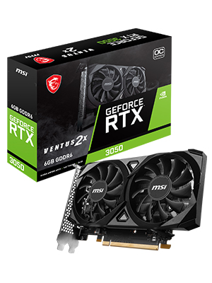 MSI GeForce RTX 3050 Ventus 2X E 6G OC PCI_E Graphic Card - Nvidia Geforce RTX 3050 Gpu, 6Gb GDDR6 96-Bit Memory, 14 Gbps, PCI Express Gen 4 x16Interface, Up to 1492 Mhz, Dual Fan