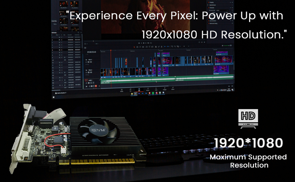 EVM GeForce GT610 Graphics Card GPU | 2GB DDR3 | PCIe 2.0 | HDMI VGA DVI | 1080p Full HD | Heat Sink Fan Cooling | Low Profile | Desktop Compatible | Stable Performance | 3 Year Warranty (EVM-GT610)