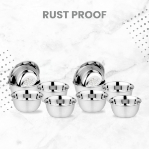 KC Stainless Steel Heavy Gauge Bowl/Wati Set With Mirror Finish And Flower Printed Design [10.5 Cm, Set Of 6 Piece], 200 ML