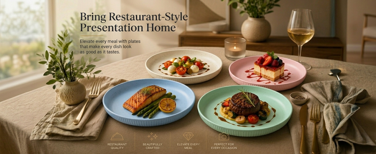 Wheat Straw Dinner Plate Set, Eco-Friendly Dinner Set Round Serving Plate, Dishwasher & Microwave Safe - Perfect for Dinner Dishes Deep Plates Easy to Clean (Pink, Medium)