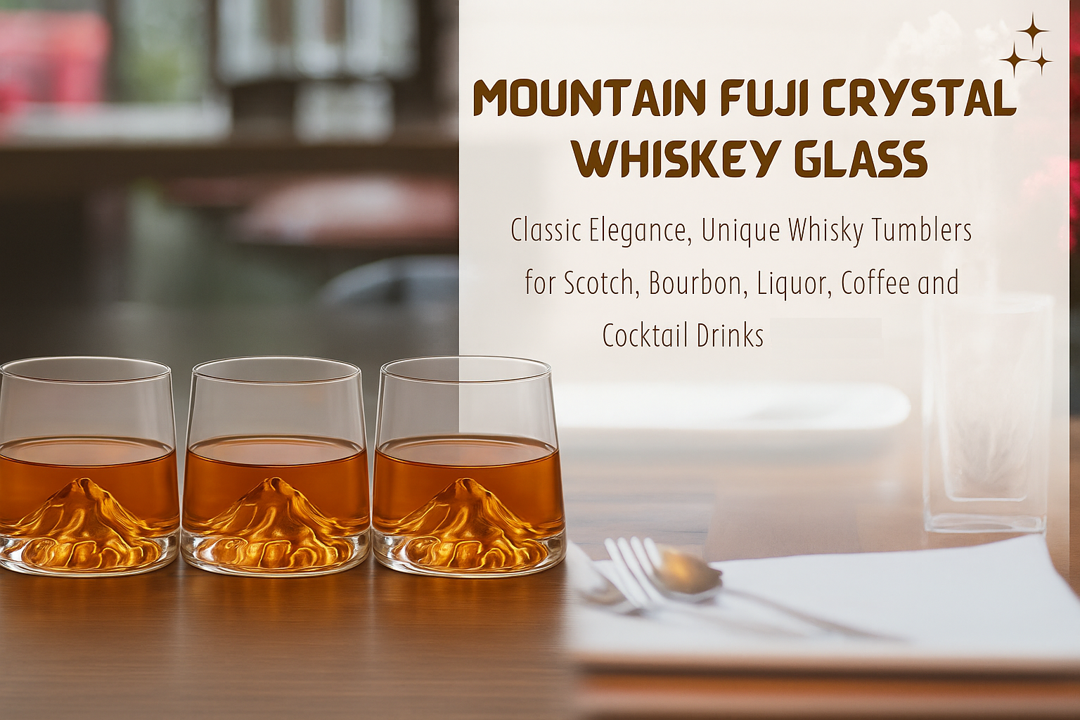 Premium Mountain Base Whiskey Glass Set of 2, 230ml Crystal Tumblers for Bourbon, Scotch & Cocktails (2, Everest)