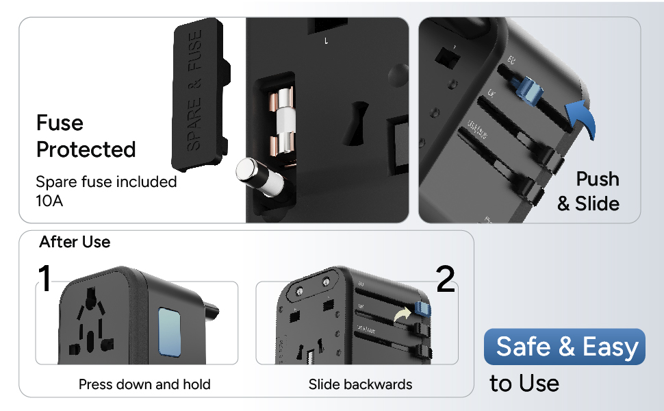 Ambrane Universal Travel Socket, International All in One Worldwide Travel Adapter Socket with 2500W High Power Output with 9 Hole Universal Socket, Compatible in 150+ Countries (ATA-03, Black)