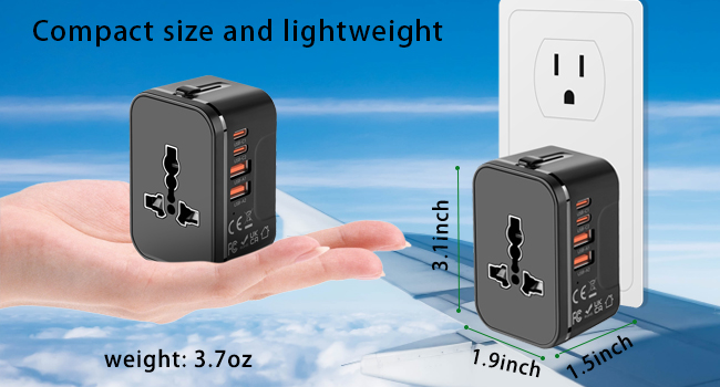 rts PD20W (2 Type C 2 USB) Travel Essentials Universal Travel Adapter with 1920W Heavy Duty Power Built in Dual USB & Type C Fast Charger Ports Plug International All in One Portable Travel Adapter