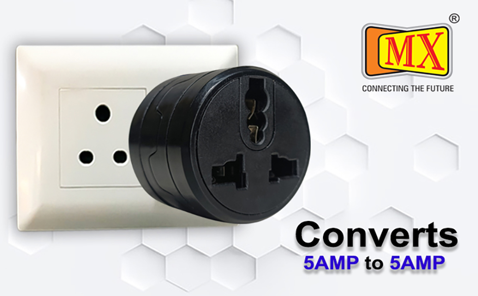MX 3 Pin Universal Round Conversion Plug Adapter Pack of 2, 180° Rotatable Multi Plug Socket Converter, Compact Travel Power Adapter for Home & Office, Compatible with Indian & International Plugs