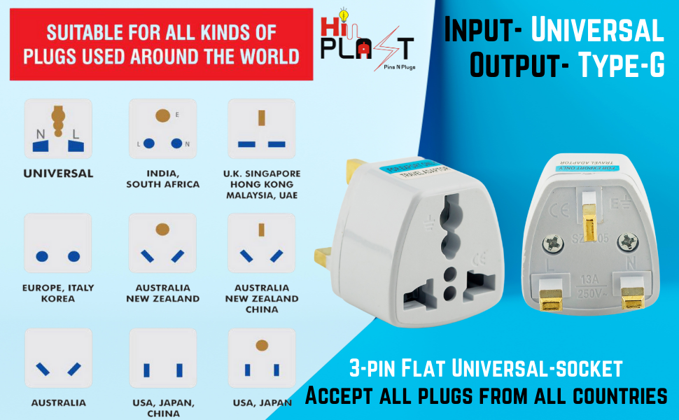 Type-G Plug Adapter UK Converter - (3pcs) India to UK Plug Adaptor for Hong Kong, UAE, Dubai, Singapore England Universal Travel Adapter Power Plug (Pack of 3)