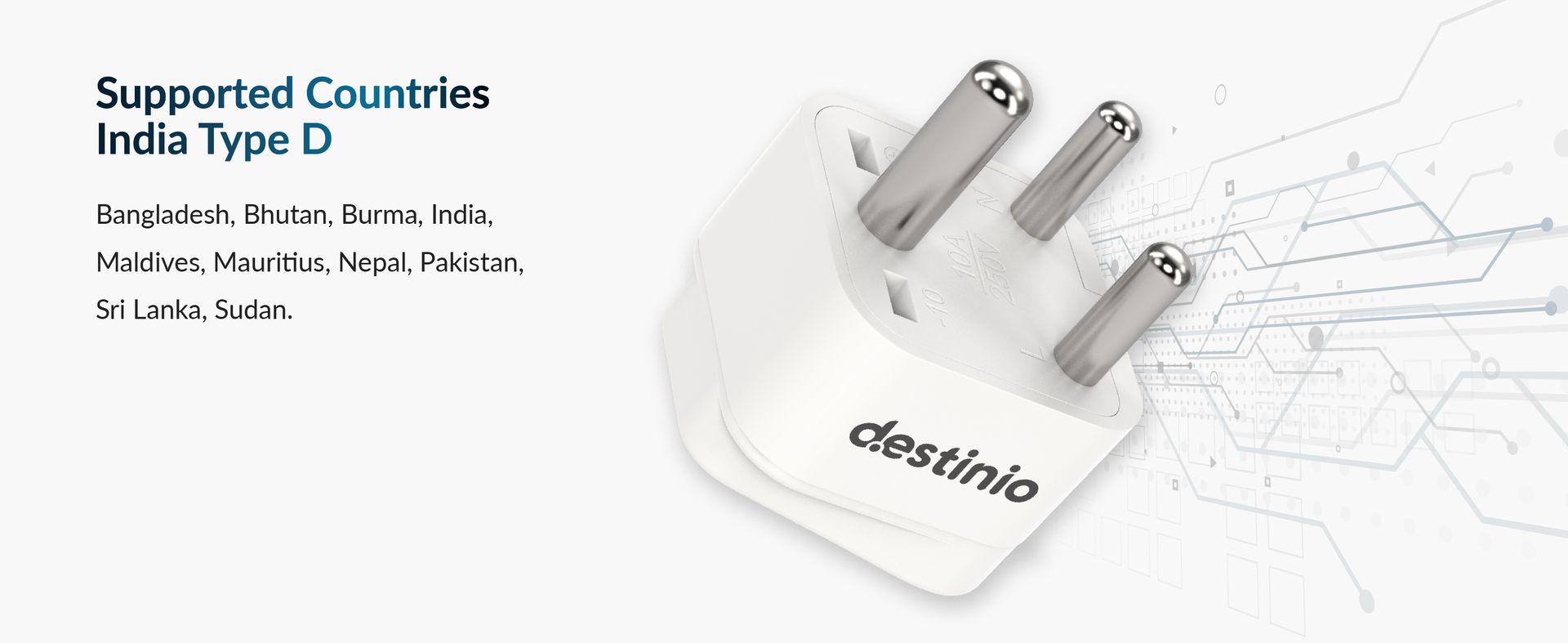 Destinio Universal Travel Converter Plug Type D | World to India Adapter | Compatible for US Canada UK Europe Australia China | CE Certified, ROHS Compliant | 10A 250V Single Socket (Pack of 1 Pack)