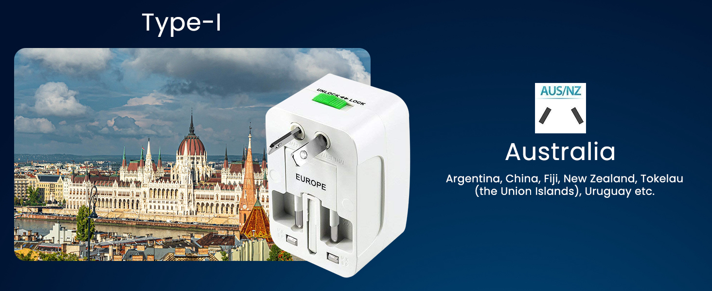 Universal Travel Plug Adapter Worldwide International All in One Portable Travel Adapter Wall AC Power Plug Adapter Wall Charger with Dual USB Charging Ports for USA EU UK AUS Cell Phone Mobile Laptop