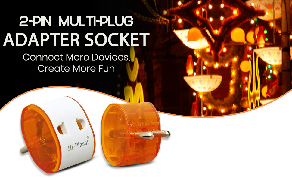Hi-Plasst 2-Pin US to India Plug Adapter & Multiplug Converter (Type D) - 6A Universal Travel Adapter for USA/UK/Japan/China Sockets, Compact Design for Diwali Lights, Chargers (Pack of 1)