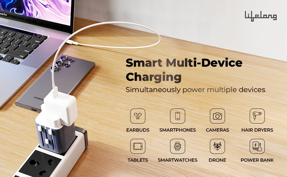 Lifelong Electronics 10A Universal Travel Adapter All in One | 2500W Heavy Duty Power | 180+ Countries - Europe/US/UK/AU/Asia etc. | 9-Hole International Worldwide Socket Accessories (Latest Launch)