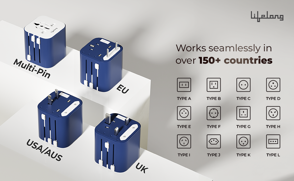 Lifelong Electronics 10A Universal Travel Adapter All in One | 2500W Heavy Duty Power | 180+ Countries - Europe/US/UK/AU/Asia etc. | 9-Hole International Worldwide Socket Accessories (Latest Launch)