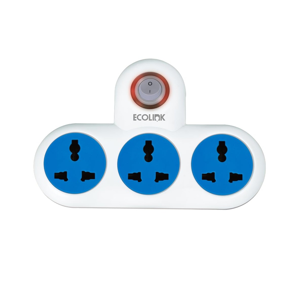 EcoLink PowerPlus T-Multiplug 6A Extension | Compact & Portable Power Strip | Home, Office & Travel | Overload & Short Circuit Protection | Pack of 1