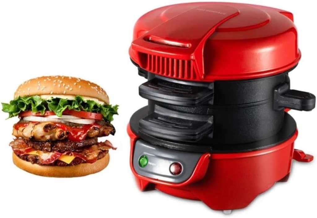 Generic Multifunctional Burger Press Machine, Sandwich Maker, Waffle Maker, Breakfast Machine for Home Use, Large, Red