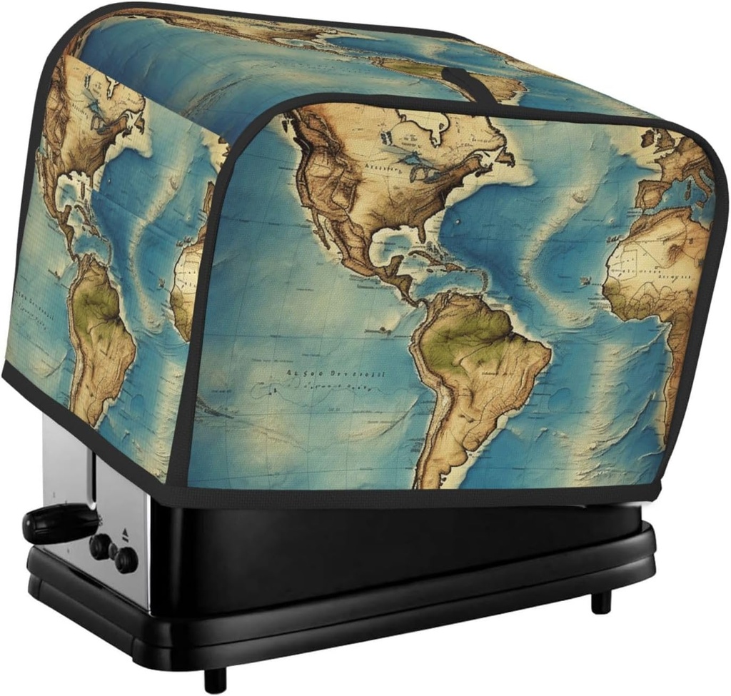World Map Toaster Covers 2 Slice Bread Machine Covers Quilted Toaster Dustproof Cover Small Washable Appliance Covers Bread Maker Protective For Kitchen Small Appliance