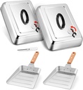 13 x 9 Inch Rectangular Basting Cover & Griddle Scoop, Stainless Steel Cheese Melting Dome Lid with Adjustable Vent, Heavy Duty Griddle Food Mover Food Scoop Shovel