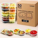 50 Sets Reusable snack containers with lids, Disposable Double Compartment Plastic Container for Sauce Snack,Condiment Container with Lid