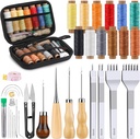 MORFEN 56Pcs Leather Stitching Punch Kit, Sewing Kit with 4mm Prong Sewing Hole Punch Waxed Thread Hand Sewing Stitching Needles Leatherworking Tools for Beginners DIY Leather Crafting