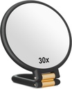 30x Magnifying Mirror, Travel Hand Mirrors with Handle - Double Side Handheld Mirror with 1X 30X Magnification & Adjustable Handle/Stand, Hand Held Foldable Travel Mirror for Makeup(Black)