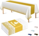 OHOME 4 Pack Disposable Plastic Table Cloths for Parties,White and Gold Rectangle Table Covers for Fall Decor Wedding Bridal Shower Birthday | Baptism Friendsgiving Thanksgiving Decorations 54" x 108"