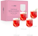 Crutello Vintage Wine Glasses Set of 4-14 oz Glass Sets - Fancy Unique Art Deco Glassware - Long Stemmed Fun Drinking Glasses for Red and White Wine, Cute Cocktail, or Fun Mocktails