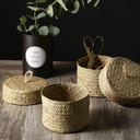 LIOONS Round Handmade Bread Box, Woven Snack Storage Box, Wicker Storage Bread Basket, Kitchen Food Shelf Organizer