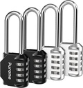 Puroma 4 Pack 2.6 Inch Long Shackle Combination Lock 4 Digit Outdoor Waterproof Padlock for Hasp Locker Lock, Sports Locker, Fence, Gate, Toolbox, Case, Hasp Storage, Cabinets (Silver & Black)