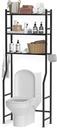 3-Tier Over The Toilet Storage, Space Saver Metal Bathroom Shelves, Freestanding Above Over Toilet Storage Shelf with 4 Hooks for Bathroom, Black