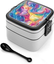 PsychedelicRainbow Printed Bento Box Adult Lunch Box Stackable Lunch Containers 2 Layer Lunchbox for Work Picnic