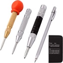 4 Pack 5 Inch and 6 Inch Automatic Center Punch Set, Adjustable Spring Loaded Center Punch and Metal Engraving Pen for Metal Wood Working with Tool Storage Bag