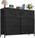 OLIXIS 7 Drawers Dresser for Bedroom, Fabric Storage Tower for Living Room, Entryway - Sturdy Steel Frame, Wooden Top & Easy Pull Fabric Bins, Closet Chests Organizer for Clothes, Black
