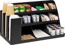 Mind Reader Extra Large Cup and Condiment Station, Countertop Organizer, Coffee Bar, Kitchen, Stirrers, 24"L x 11.5"W x 12.5"H, Black