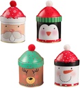 4pcs Christmas Cookie Tins Christmas Candy Tin Box Round Candy Cookie present Box Metal Cookie Storage Container for Christmas Party Decoration Supplies
