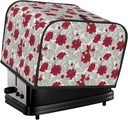 Oven Cover Kitchen Bread Machine Protector,4 Slice Toaster Cover For Home,Fingerprint Coaster Cover,Kitchen Small Appliance,Leaves And Anemone Flowers In Red Grey