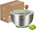 Stainless Steel Salad Spinner, Lettuce Spinner with Drain, Non-Slip Base, Stop Button, Vegetable Dryer, BPA Free, 5.3 Qt