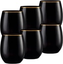 Decorline Elegant Black with Gold Rim Stemless Wine Goblets - 12 oz (Set of 6), Plastic & Party-Ready Glassware, Perfect for Celebrations & Chic Gatherings