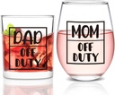 Futtumy New Parents Gifts for Couples, Mom & Dad Off Duty Stemless Wine Glass & Whiskey Glass, First Time Parents New Mom and Dad Gifts for Mother Day Father Day Christmas