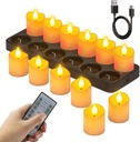 SoulBay Flameless Candles with Remote Timer & Charging Base, 12pcs USB Rechargeable Battery Flickering LED Small Votives Lights for Table Dinner Weddings Holidays General Decor, No Battery Required