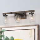 Farmhouse Bathroom Light Fixtures, 3-Light Mason Jar Vanity Lights for Bathroom, Rustic Faux Wood Bathroom Lighting Lights Over Mirror