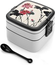Double Layer Bento Box for Adults Modern Ink Flower Print Stackable Bento Box Removable Lunch Boxes for Dining Out,Work